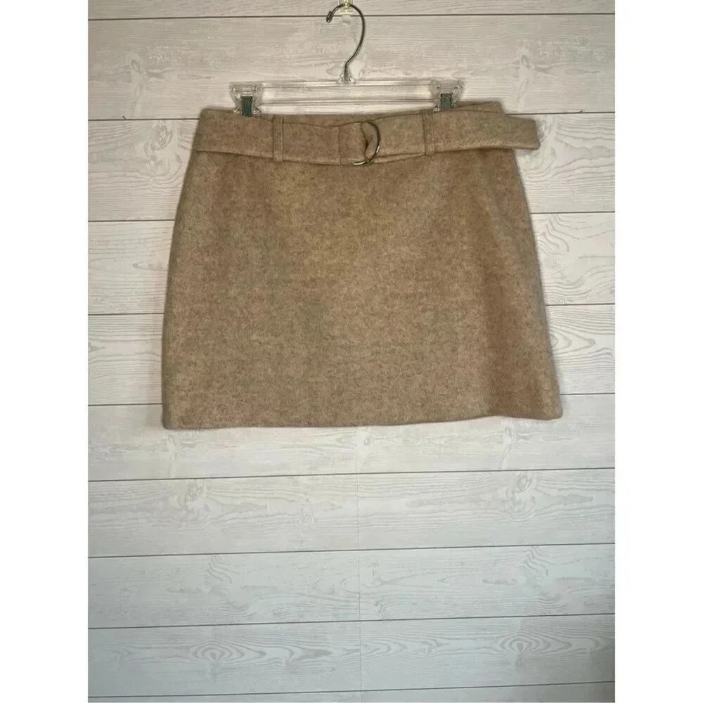 Primark Oatmeal Fleece Belted Mini Skirt Silver Buckle Size 10